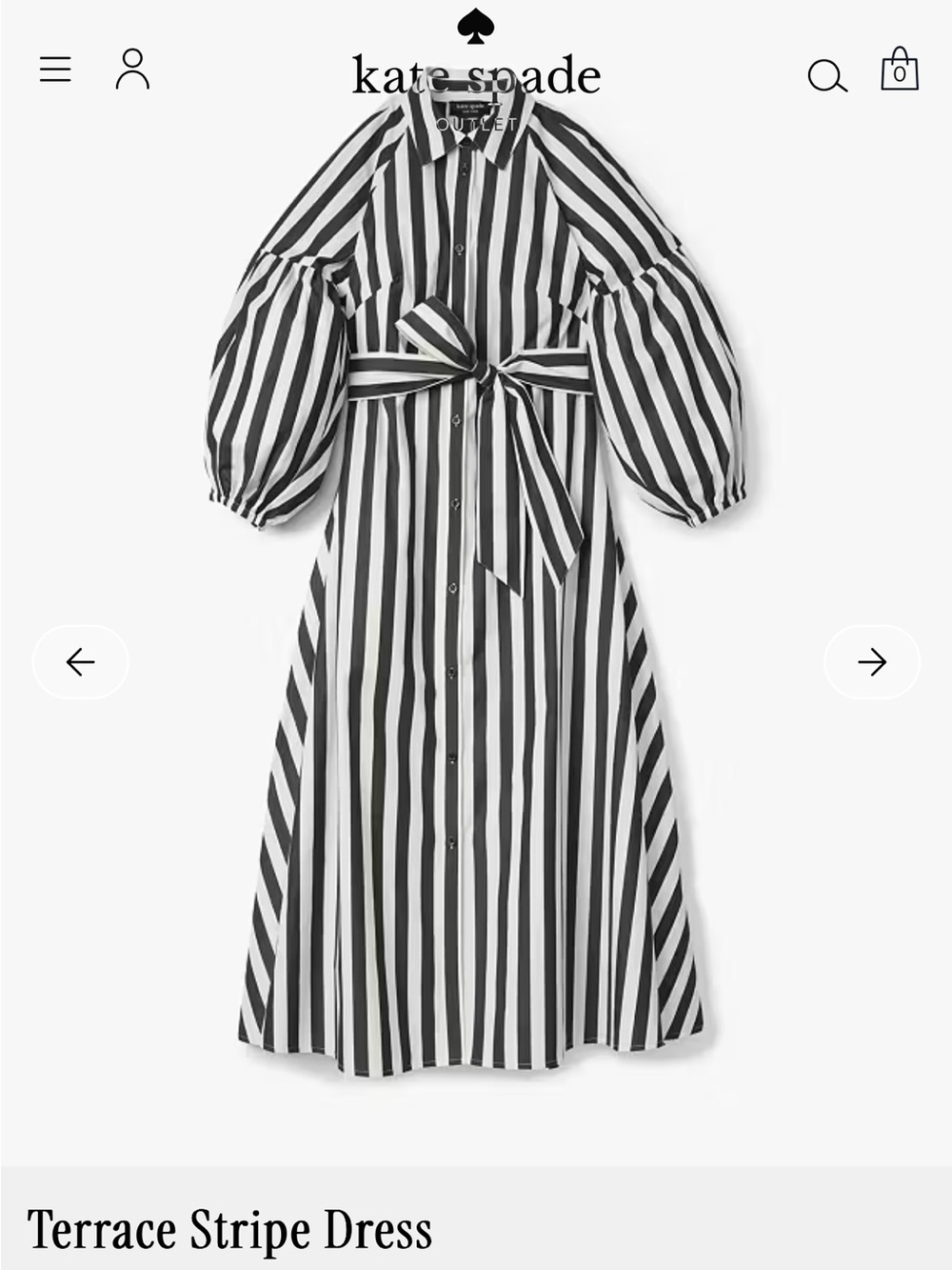 Kate Spade Terrace Striped Tie-Waist Midi Dress Size XS - Picture 4 of 6